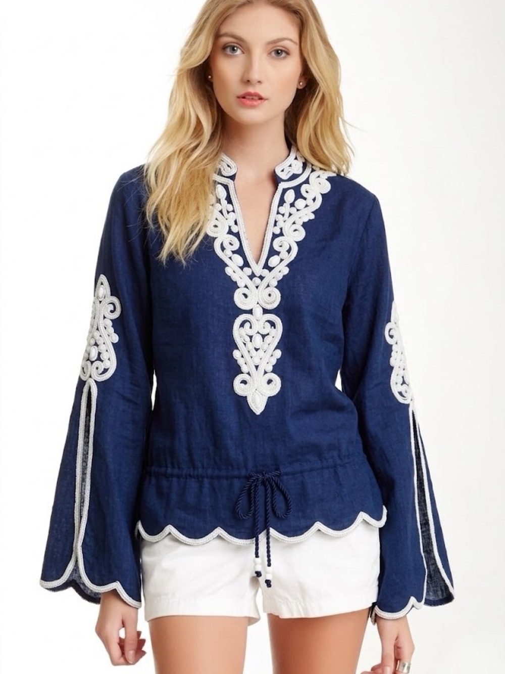 Deadstock NWT Monique Leshman Navy Beaded Tunic 2000s Vintage Y2K Boho Chic Rare
